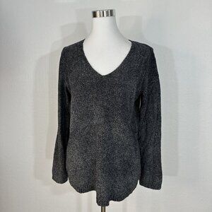 Spense Knits Sweater Womans Size M V-neck Soft Chenille Knit  Black Stretch NWT